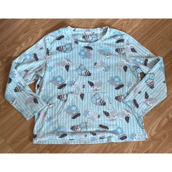 La Vie En Rose Pajama Set XL Womens Winter Fleece Blue Grn Owl Print Lounge Pock - Picture 2 of 8